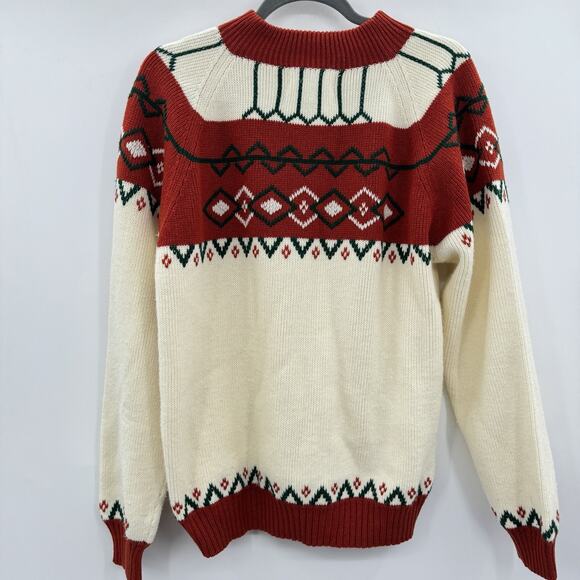 Vintage JCPenney Fair Isle Mock Neck Sweater XL Cream Brown Ski Resort Retro - Picture 3 of 10